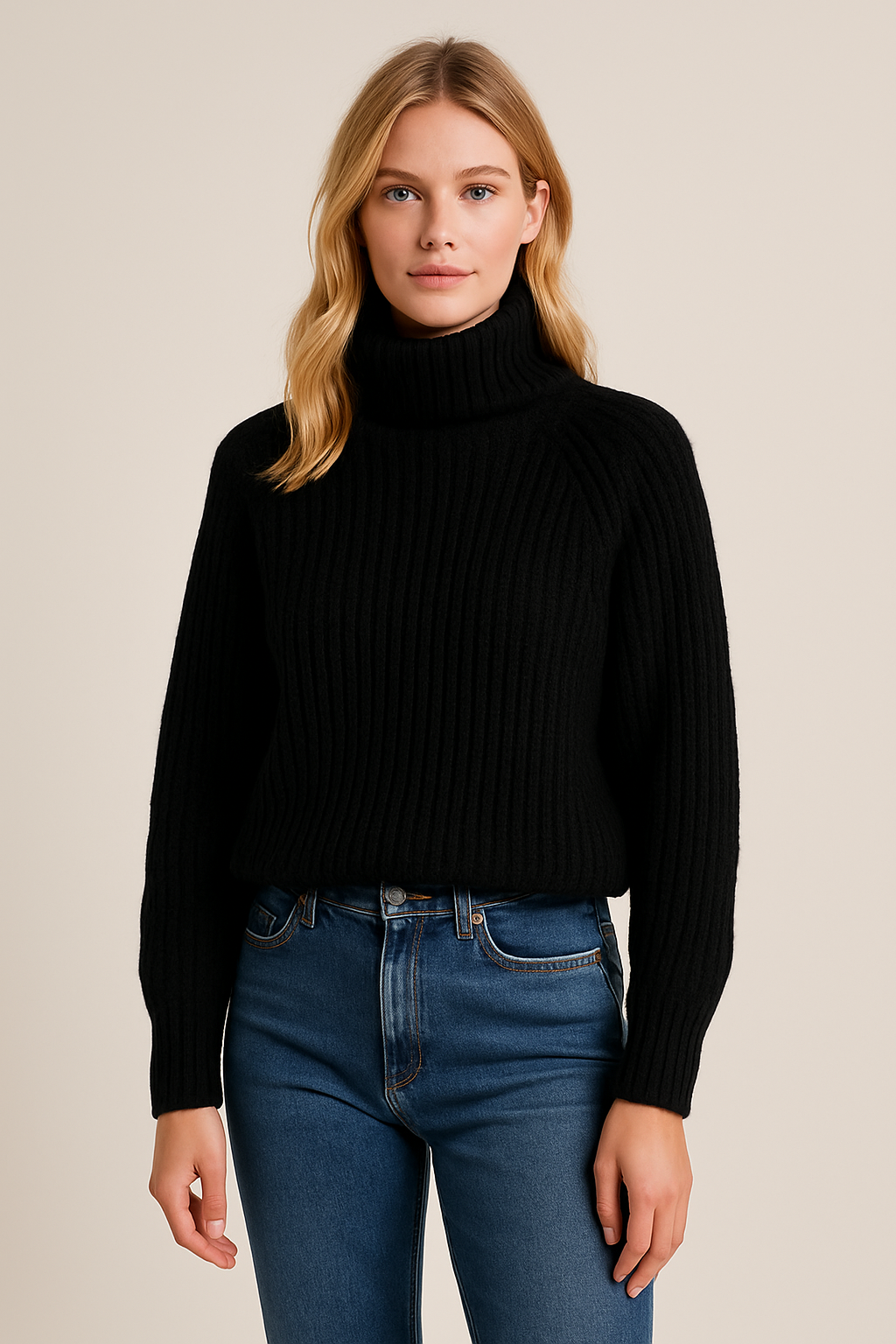 Sofía Jersey de Mujer – Diseño de Punto Grueso con Cuello Alto